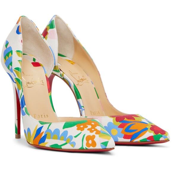 Christian Louboutin Iriza 100 Crepe Satin Bloomy Floral Pointed Toe Heel Pump 38 - Picture 3 of 12